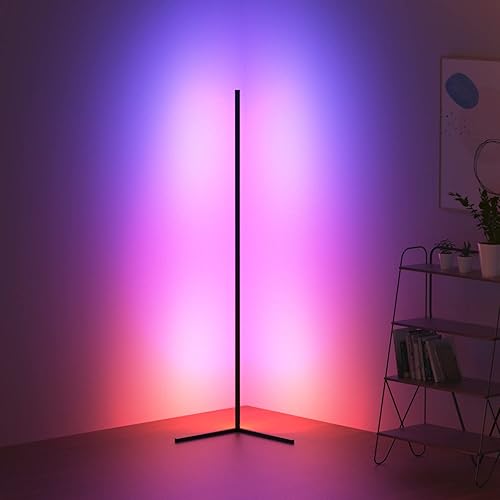 RGB Corner Floor Lamp, Lamp,Lit Lamp,55'' Minimalist Led Metal Corner Light for Living Room,RGB Lamp for Gaming Room,Remote Control, Black