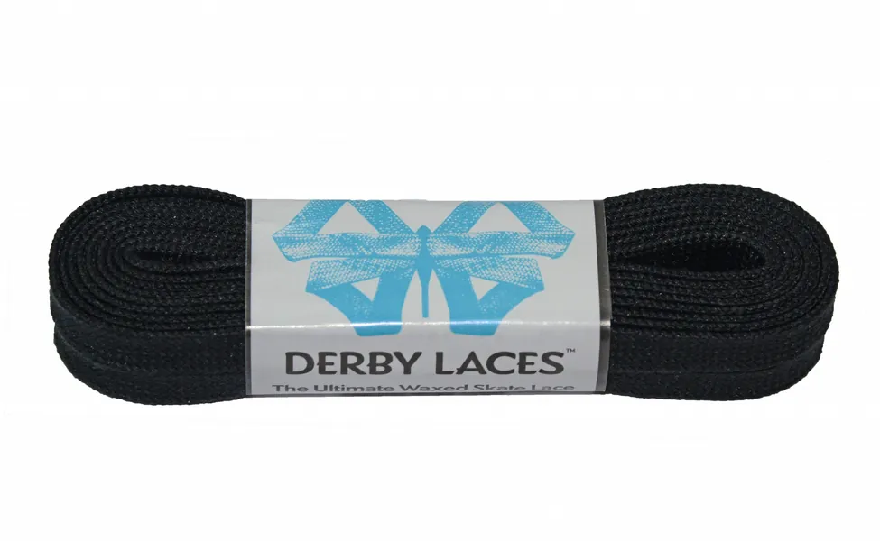 Derby Laces Solid Black - Flat, 10mm Wide, for Boots, Skates, Roller Derby, and Hockey Skates
