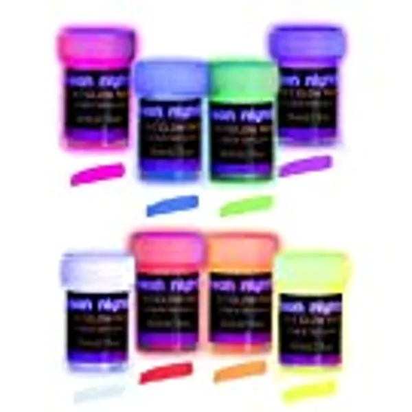 neon nights Glow in The Dark Paint - Pack of 8 Multi-Surface UV Paint Set - 2-in-1 Acrylic Paints, UV & Blacklight Activated, Self Luminous, 20mL - Perfect for Halloween and Holiday Décor