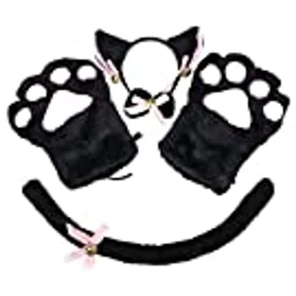 Cat role play costume kitten tail ear collar claw glove anime Gothic suit