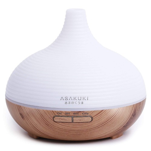 ASAKUKI Diffuseur d'Huiles Essentielles 300ml, Premium 5 en 1 à Ultrasons Electrique Vaporizer Humidificateur, Minuterie et Arrêt Automatique sans Eau, 7 Couleurs de lumière LED pour Yoga, Maison