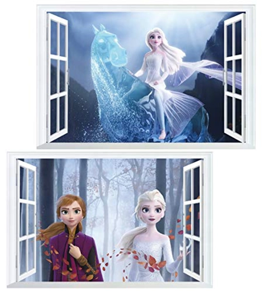 Kibi 2PCS Wandtattoo Frozen Wandtattoo Eiskönigin (Frozen) Elsa und Anna Wandsticker Frozen Disney für Kinderzimmer Living Room Removable Prinzessin Elsa Anna Wandtattoo Kinderzimmer Frozen Olaf