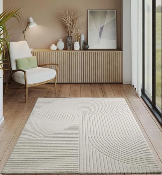 the carpet Everest - moderner Kurzflor mit Hoch-Tief-Effekt, 3D Effekt, hohe Flordichte und angenehm weich, Panglao Design, Creme, 160 x 230 cm
