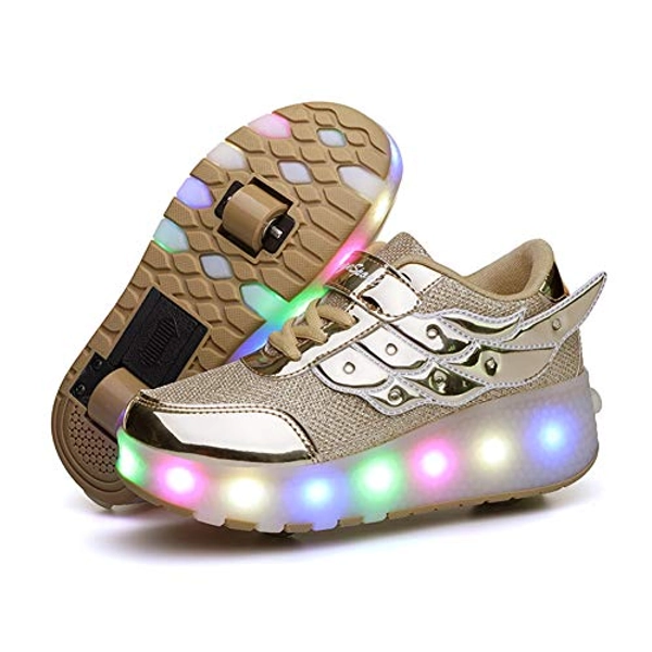 Lovelysi Unisex Jungen Mädchen LED Licht Skateboardschuhe mit Rollen Drucktaste Einstellbare Rollerblades,USB Wiederaufladbar,Inline Skates,Outdoor Sport Gymnastik Running Sneaker