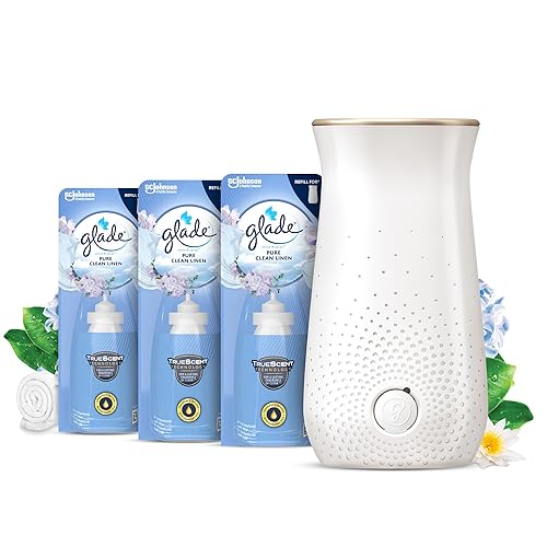 Glade Sense & Spray Air Freshener Holder and Refills, Motion Activated Automatic Room Spray and Odour Eliminator for Home, Clean Linen, 1 Holder and 3 Refills (3 x 18ml) - Clean Linen
