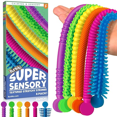 BUNMO Stocking Stuffers for Kids - Stretchy Sensory Strings - Stimulating & Addictive Sensory Toys for Kids - Stocking Stuffers for Boys and Girls - Non Mouthable Toy - Super Sensory 6pk - 6 - Super Sensory