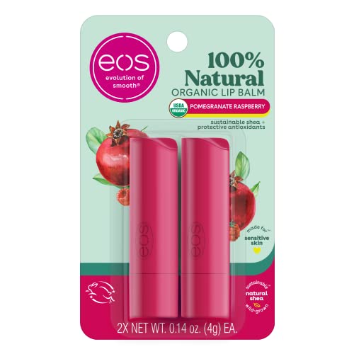 eos 100% Natural & Organic Lip Balm- Pomegranate Raspberry, Dermatologist Recommended, All-Day Moisture Lip Care, 0.14 Oz, 2 Pack - Pomegranate Raspberry - Lip Balm