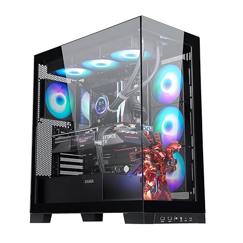 SAMA NEVIEW 4503 Black Airflow Full Tower Case ATX PC Gaming Case Dual Tempered Glass 4X12CM ARGB Fan Pre-Install USB3.0X2 Type C Included 360mm AIO Support at Top - Black