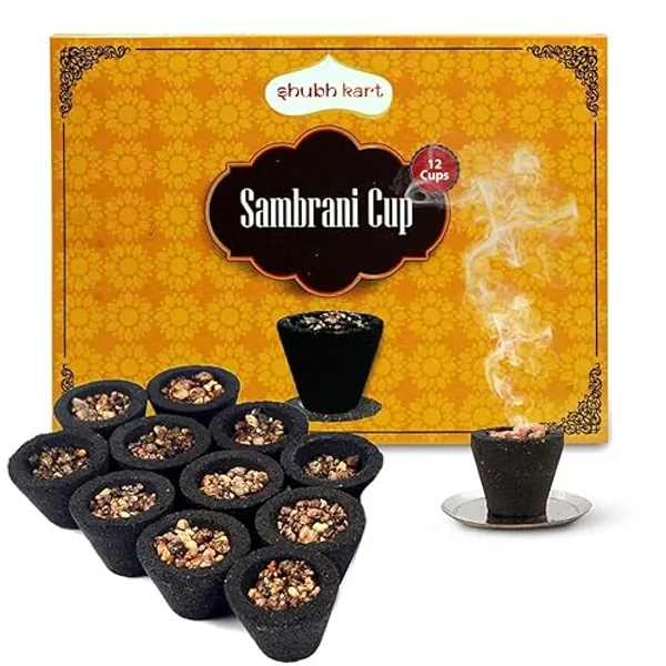 Shubhkart Premium Sambrani Dhoop Cup, Black | Long Lasting Aroma for Prayer, Puja, and Meditation | Charcoal-Laden Loban Incense for Relaxation and Stress Relief | 12 Cups