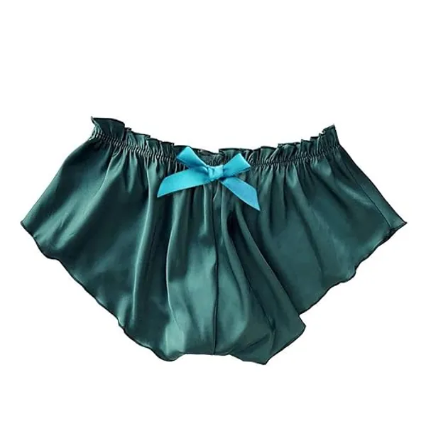 SIGOYI Women Silk Satin Knickers & Shorts Floral Edge Briefs Ladies Plus Size Underwear Low Waist Panties - XL - Green