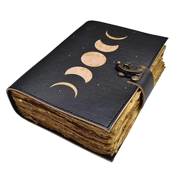 Moon eclipse leather journal handmade vintage paper journal book of shadows Small Antique Handmade Leather Bound Journal with Old Fashioned Deckle Edge Paper - 7X5 Inch