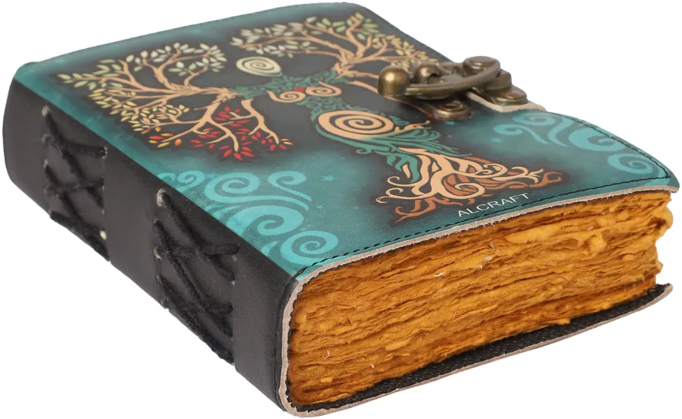 Blank Spell Book of Shadows Journal with Lock Clasp Antique Handmade Deckle Edge Vintage Paper Leather Bound Journal for Women and Men |Travel Notebook for Writing - 17.78 X 12. 7 CM