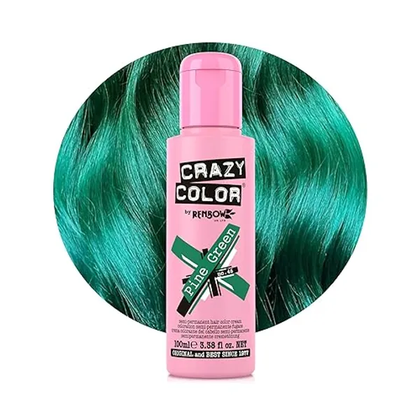 Crazy Color Vibrant Pine Green Semi-Permanent Hair Dye. Highly Pigmented Dark Green Conditioning & Oil Nourishing Vegan Formula | No Bleach or Ammonia | 100ml - Pine Green - 100 ml (Pack of 1)