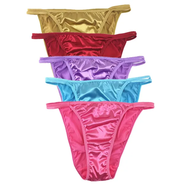 Queen Star Pack of 5 Women's Satin Tanga Bikini Briefs Knickers High Cut String Panties