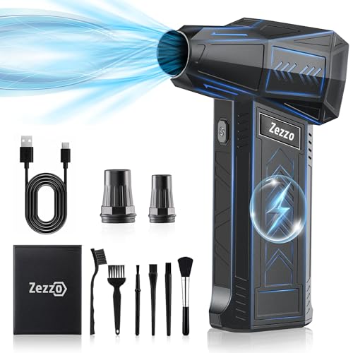 Zezzofan Compressed Air Duster,18000RPM Mini Electric Air Duster,Powerful Blower High Speed Duct Fan,3 Adjustable Rechargeable Cordless Air Broom for Keyboards Home Outdoor Dust Rain Snow Removal