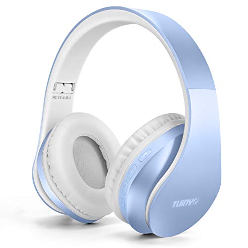 TUINYO Wireless Headphones Over Ear, Bluetooth Headphones with Microphone, Foldable Stereo Wireless Headset-Light Blue - Light Blue