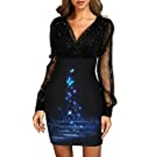 Minikleid Damen V-Ausschnitt Schwarze Elegante Party Club Kleid Cocktailkleid Festlich Partykleid Abendkleid Strandkleid Glitzer Silvester Brautkleid Brautjungfern Kleid Ballkleid