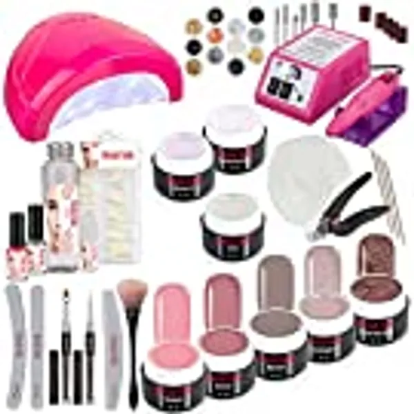UV-Gel Set - Nagelstudioset - Farb Gel Set mit Pink UV-Gerät + Nagelfräser - Haftgel - Aufbaugel - Gelnägel Set - Manikür Set - Alessia (Set 5 mit Pink UV-Gerät + Pink Fräser)