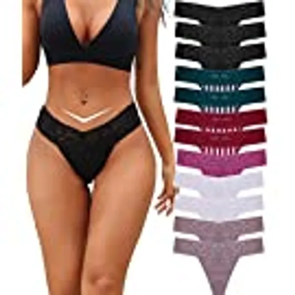 BeReady Baumwolle String Tanga Damen Spitze Unterhosen Frauen V-Waist Atmungsaktiv No Show Thong Mehrpack 6/12er Pack