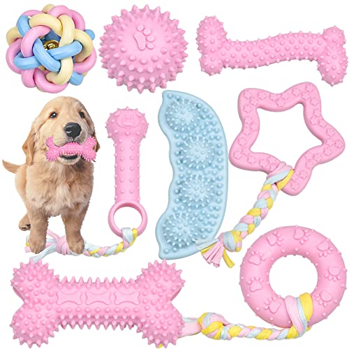 Ousiya 8 Pack Puppy Chew Toy Set Durable Dog Toys for Small Puppy Breeds Teething Toys for Puppies Non-Toxic and Safe Perfect for Training and Playtime - Pink
