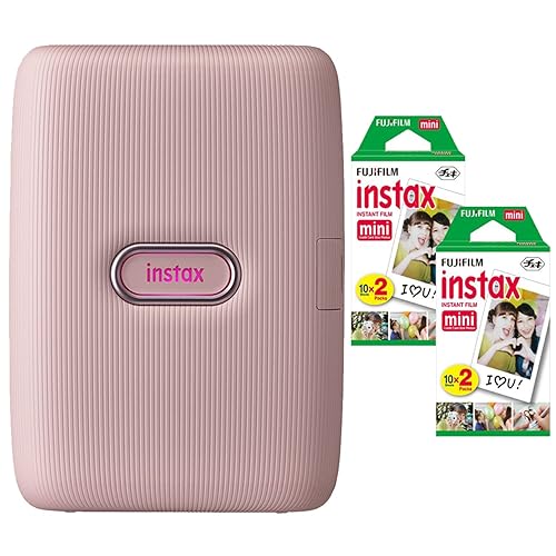 Fujifilm Instax Mini Link2 Smartphone Printer (Soft Pink) Bundle with Fuji Instax Mini Film Pack (40 Sheets) - pink