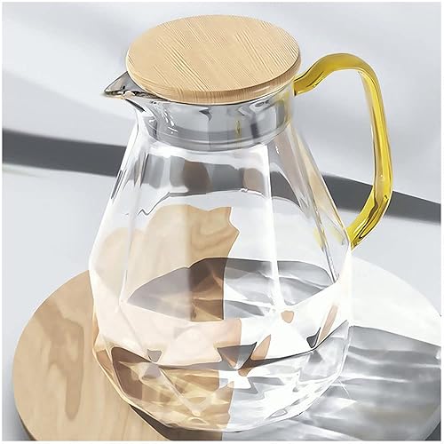 DUJUST Glass Pitcher with Lid [68 oz], Elegant Diamond Design Water Pitcher with Handle, Decoration for Room, High Durability Water Glass Carafe for Ice Tea Maker, Beverage, Hot/Cold Coffee - 1 Glass Pitcher