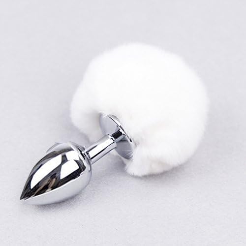 White Rabbit Bunny Tail Anal Plug Cosplay Anal Plug Anal Butt Plug Adult Sex Toys for Women Men Couple Stainless Steel Anal Plug (Medium)