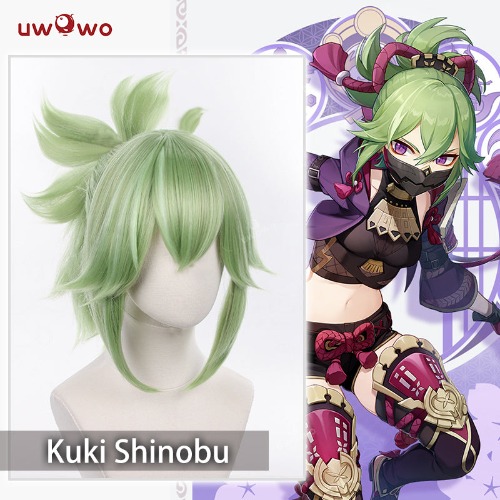 Uwowo Genshin Impact Cosplay Kuki Shinobu Cosplay Wig Short Light Green Kuki Shinobu Hair