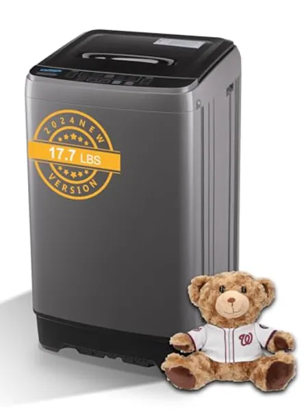 KRIB BLING Full-Automatic Washing Machine 17.7 lbs Small Compact Portable 10 Wash Program & 8 Water Level Compact Washer with LED Display Ideal for Apartments, RV, Camping, Grey (KB03-GREY6