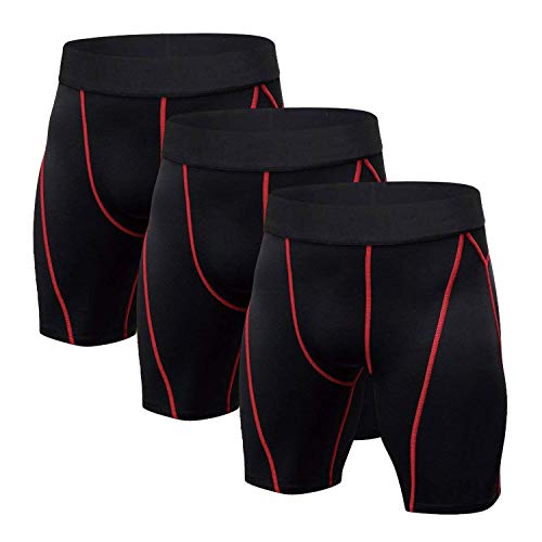 Niksa 1 oder 3 Pack Herren Kompressionsshorts,Schnelltrocknendes Baselayer Unterhose Tights Kurz hochwertig - S - Black&red