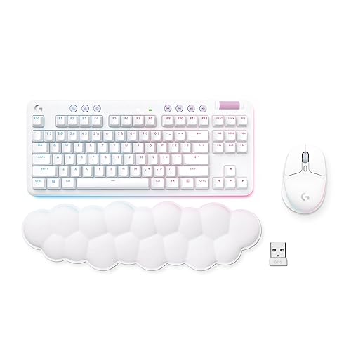 Logitech G Wireless Gaming Combo, G715 Keyboard Clicky + G705 Mouse, Customizable LIGHTSYNC RGB Lighting, Lightspeed Wireless, Bluetooth, PC/Mac/Laptop - White Mist - Wireless - Clicky - Keyboard + Mouse