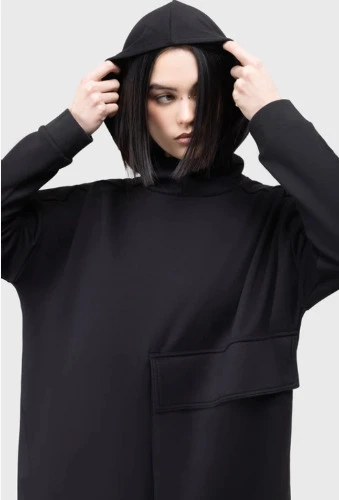 Sinistrae Longline Hoodie -  / Black / 74% Polyester 22% Viscose 4% Elastane