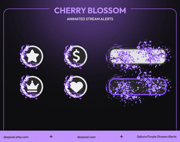 Purple Sakura Cherry Blossom Animated Stream Alerts | Twitch Animated Alert | Livestream Floral Alerts | Spring Petals Falling Alerts