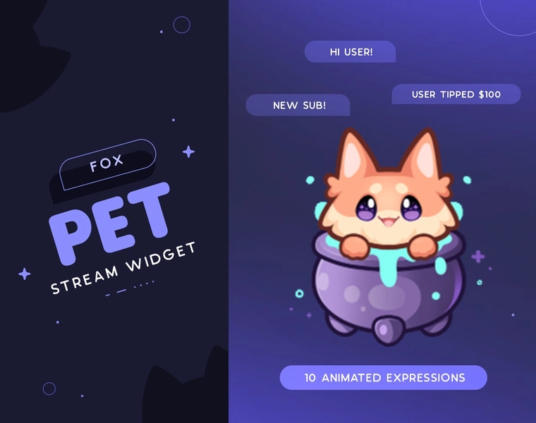 Fox Stream Pet | Halloween Animated Fox Mascot Widget for Streamers | Reacts to Events & Customizable Commands | 10 Expressions