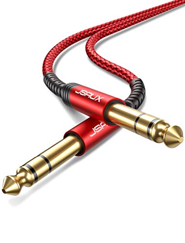 JSAUX Professional Guitar Cable 3M (10ft), 1/4" 6.35mm to 6.35mm TRS Stereo Audio Guitar Lead Nylon Braided Jack Instrument Cable for Electric Guitar, Bass, Amp, Keyboard, Mondolin - Red - 3M - Red