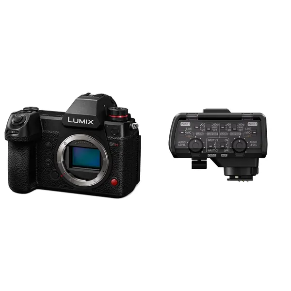 PANASONIC LUMIX S1H Digital Mirrorless Video Camera with 24.2 Full Frame Sensor w/Professional XLR Audio Video Microphone Adaptor with 2 XLR Terminals - DMW-XLR1, Black