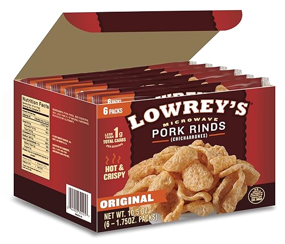 Lowrey's Bacon Curls Microwave Pork Rinds Original (Pack of 6)