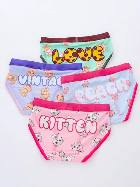 4pcs Teen Girl Cartoon Printed Underwear Set