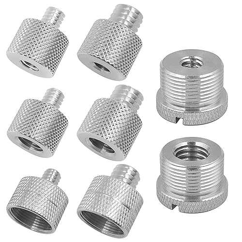 8 Pcs Mic Stand Adapter Mic Thread Adapter Set, 5/8 Female to 3/8 Male and 3/8 Female to 5/8 Male, 1/4 Female to 5/8 Male and 3/8 Female to 1/4 Male, 8 Different Screw Adapters for Microphone, Silver - Silver