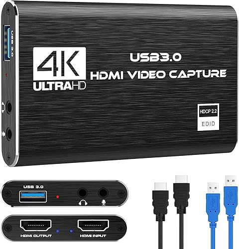 VIXLW 4K HDMI Video Capture Card, USB3.0 1080P 60FPS Video Recorder, Nintendo Switch Capture Card for Streaming Gaming and Broadcasting, Xbox Series X/S, Xbox One X/S, PS4, PS5, OBS, Camera, PC - Black