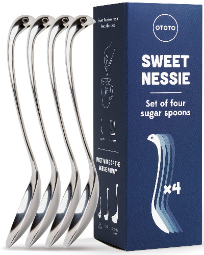 OTOTO Sweet Nessie Sugar Spoon (Set of 4) - Stainless Steel Tea Spoon - 100% Food Grade & Dishwasher Safe - Perfect Spoon for Tea & Coffee