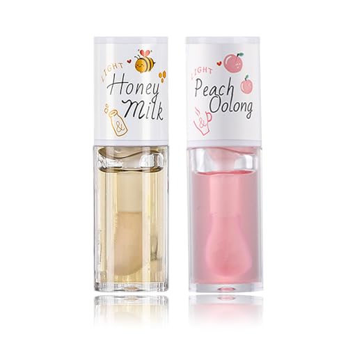 2 PCS Hydrating Clear Lip Oil Jelly Honey Lip Gloss Korean Big Brush Lip Oil Gloss Long-lasting Nourishing Lip Oils Plumping Lip Gloss Fresh Texture Clear Lip Gloss Lip Makeup