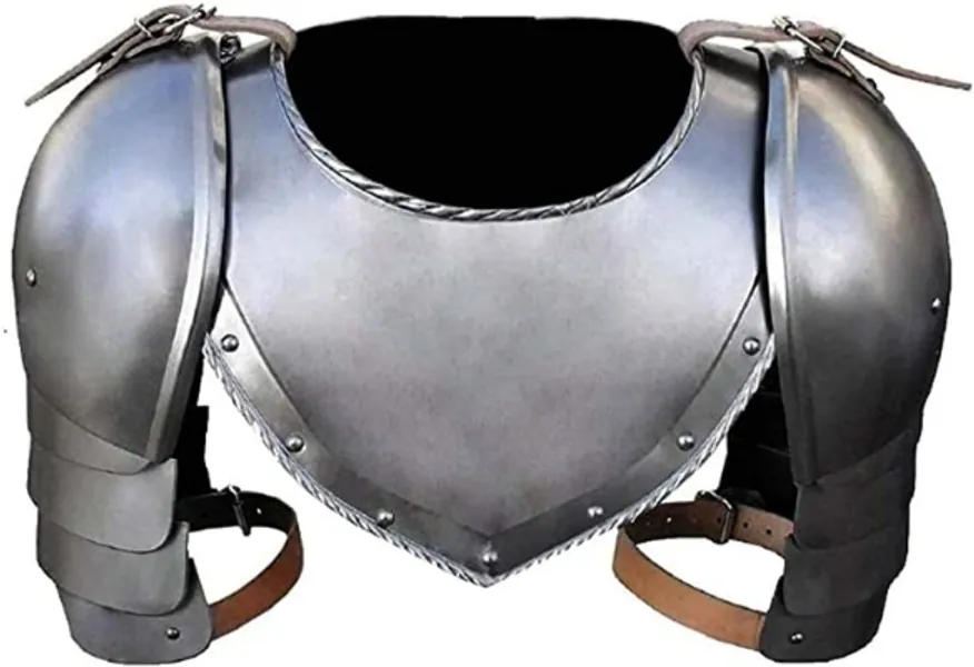 Amazon.com: AnNafi® Medieval Iron Gorget Spaulders Arm Shoulder Set | Viking Crusader Pauldrons Warrior Armor Steel Handmade Neck Protector | SCA LARP Knight Metal Shoulder Guard Vembrace Pair Silver Adult : Clothing, Shoes & Jewelry