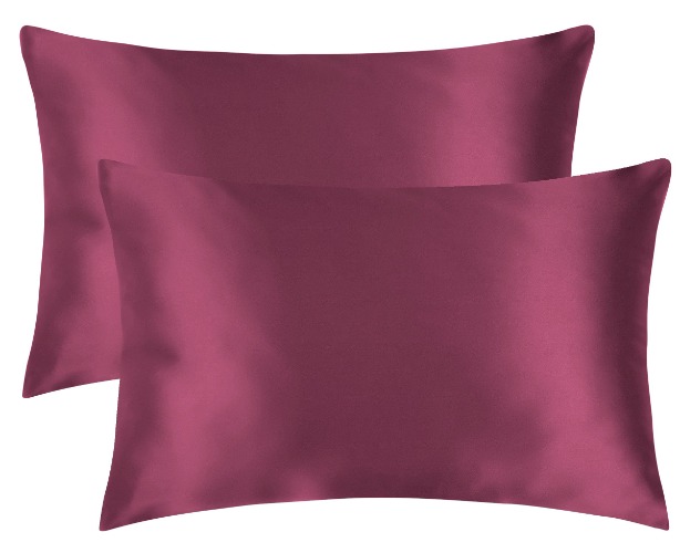 Satin Pillow Case Standard 2 Pack- Burgundy Pillowcase for Hair and Skin 20x26 Inches Satin Pillow Covers with Envelope Closure