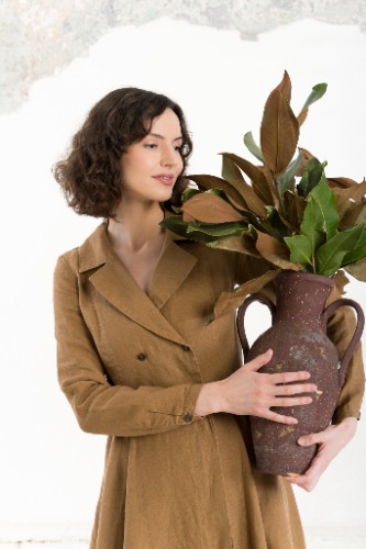 Enola Dress, Long Sleeve, Hemp, Camel Brown | Camel Brown / XXL