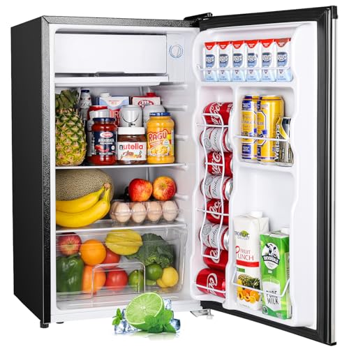 Upstreman 3.2 Cu.Ft Mini Fridge with Freezer, Single Door Mini Fridge, Adjustable Thermostat, Mini Refrigerator for Dorm, Office, Bedroom, Stainless Steel-SR321 - Stainless Steel