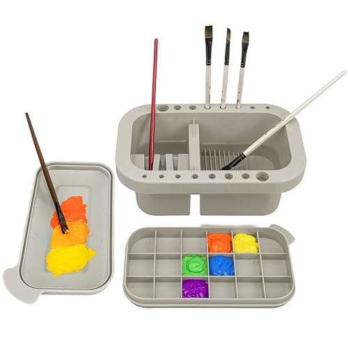 MyLifeUNIT Paint Brush Cleaner, Paint Brush Holder and Organizers with Palette for Acrylic, Watercolor, and Water-Based Paints (Grey) - Grey