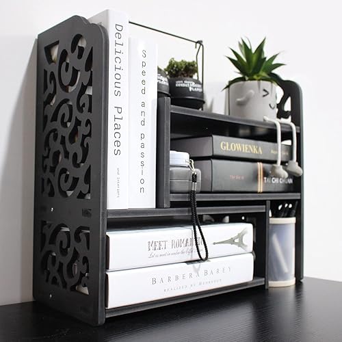 YGYQZ Small Bookshelf for Desktop Storage, Mini Cute Office Desk Shelves White Versatility Organizers for Women, Kids - Black Cloud