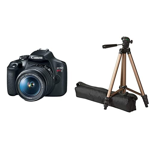 Canon EOS Rebel Camera with Built-in Wi-Fi and Amazon Basics Lightweight Camera Mount Tripod Stand with Bag - T7 IS Camera + Tripod