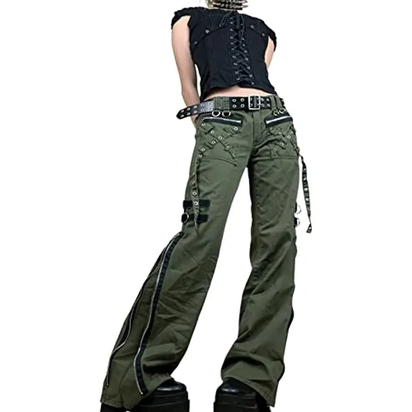 FEORJGP Women Gothic Punk Cargo Pants High Waist Flare Pants Wide Leg Baggy Jeans Harajuku Trousers Y2K 90s Streetwear